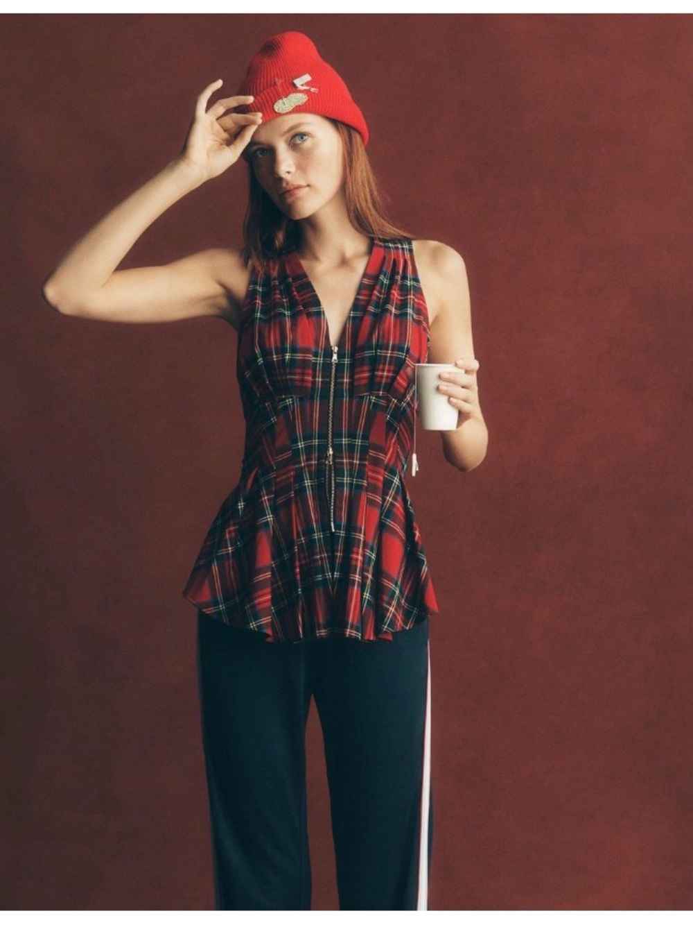 Maeve Waisted Zip Front Sleeveless Top